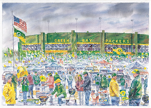 Green Bay packers print, tailgating in Green Bay, lambeau field tailgating print, lambda field artwork, the packers print, Green Bay artwork 