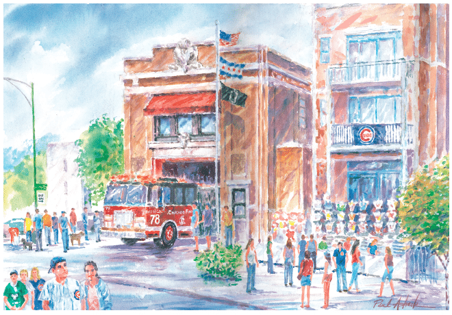 Wrigley Field Firehouse Station Watercolor Print